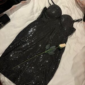 Haute Monde Strapless Black Sequin Dress